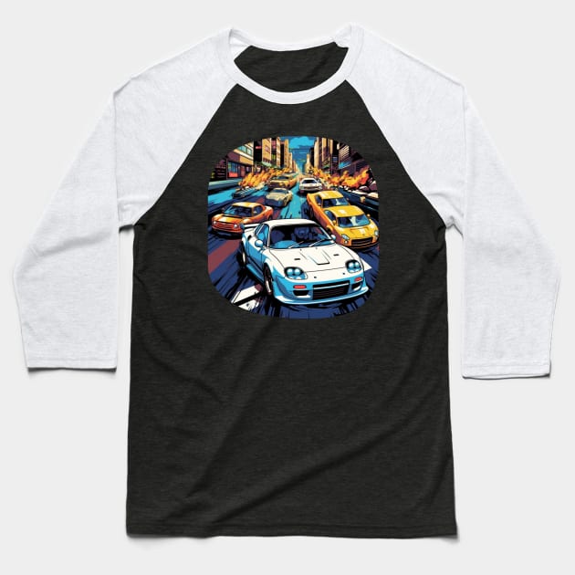 Mazda RX-7 in a Japanese street race Baseball T-Shirt by Rafael Pando